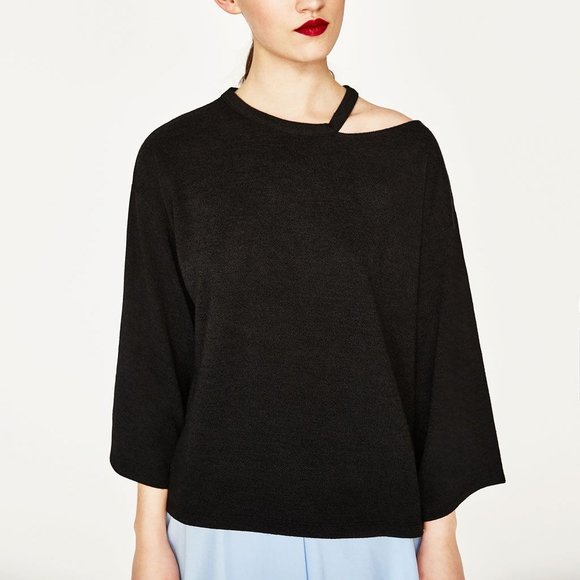 Zara Sweaters - * ZARA boxy black sweater asymmetric neck